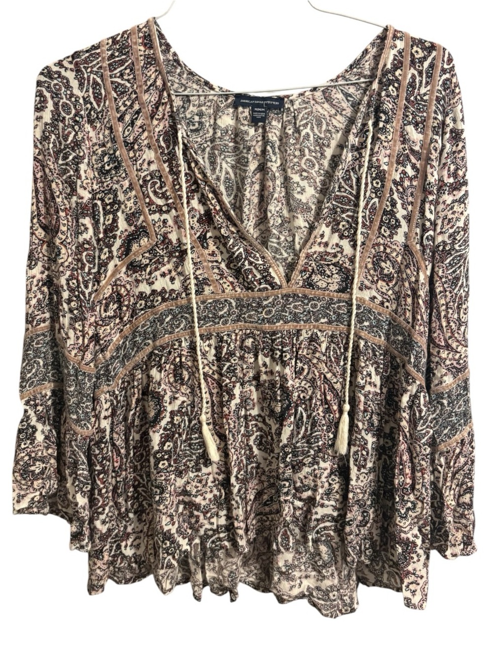 American Eagle Paisley BOHO Top with Tassels